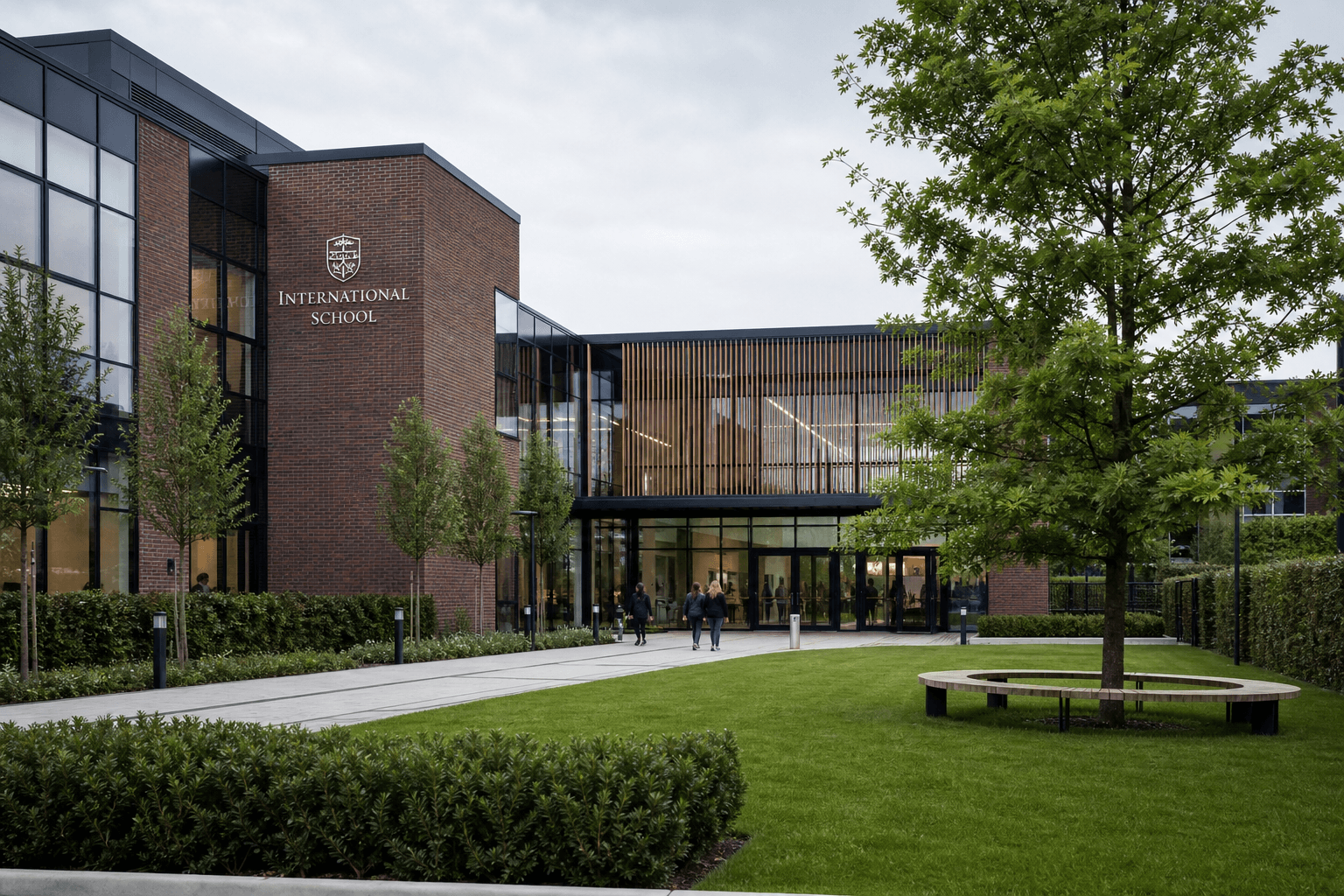 Modern international school campus exterior