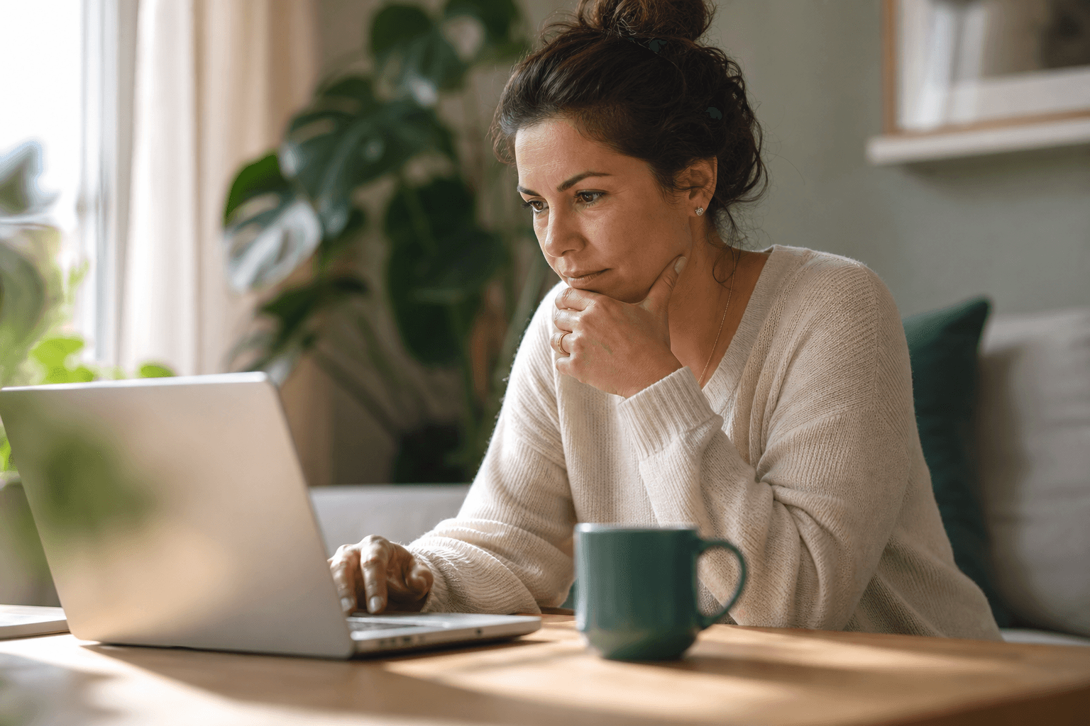 Parent asking the AI advisor a question on a laptop